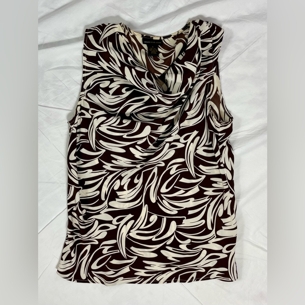 Print Silk Drape Neck Shell - Picture 5 of 7
